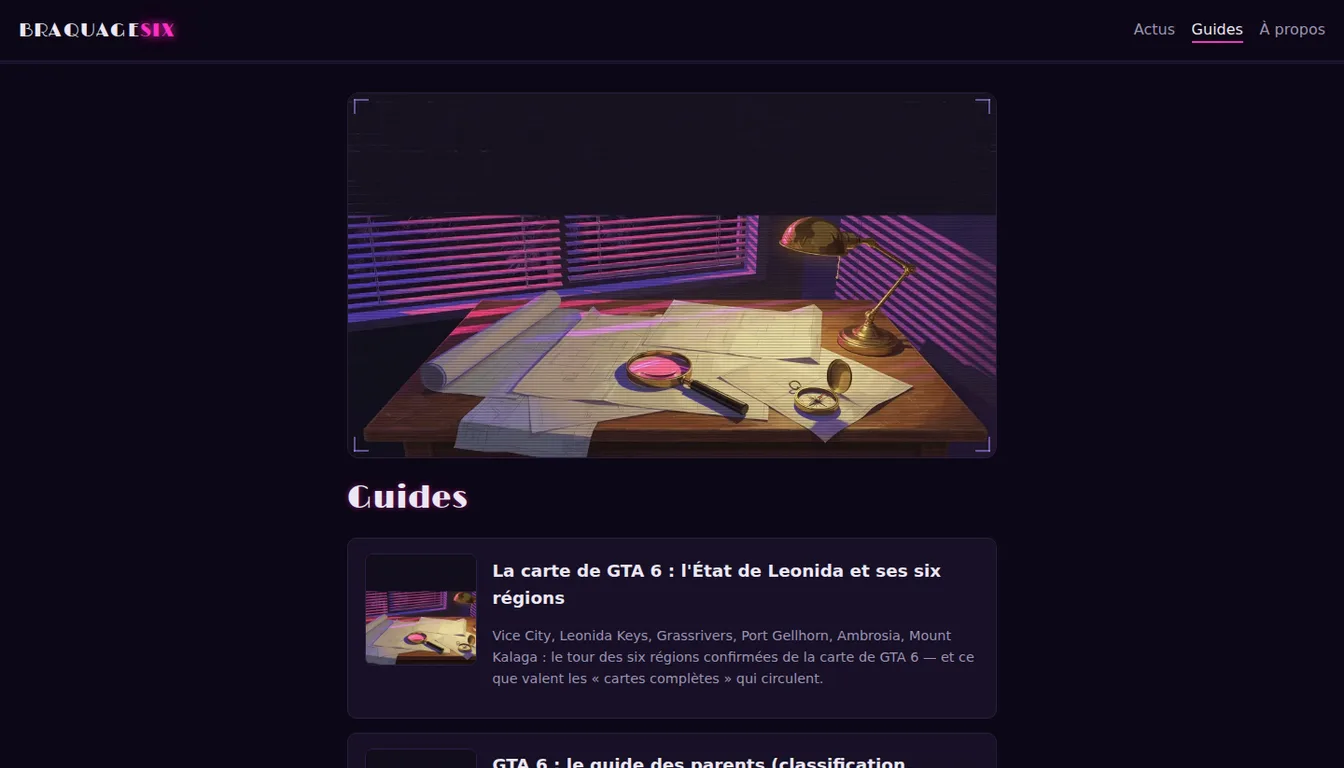 La page des douze guides éditoriaux de Braquage Six