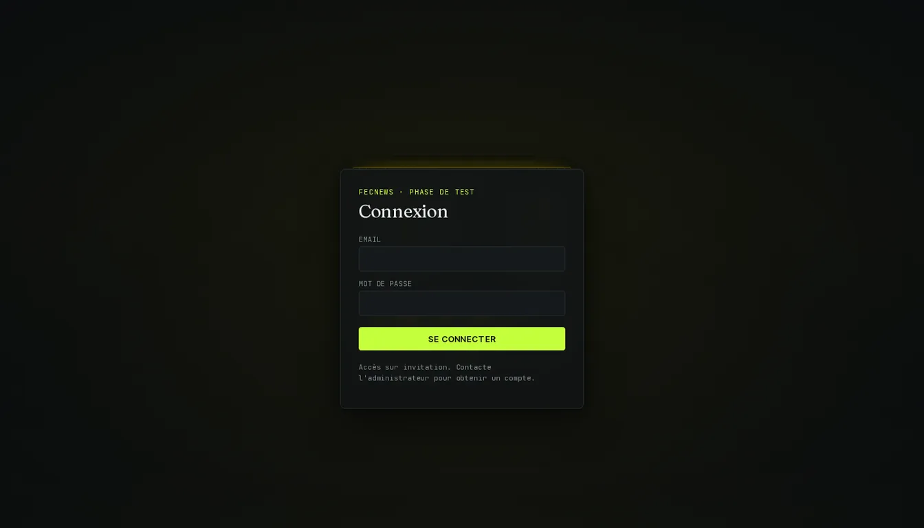 Écran de connexion FecNews, accès sur invitation